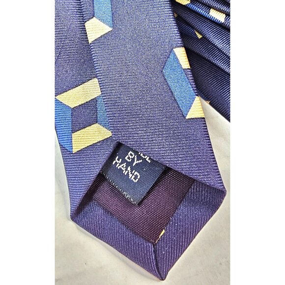 Polo By Ralph Lauren Mens Silk Tie Geometric Yellow Blue Cube Pattern USA - Picture 2 of 7